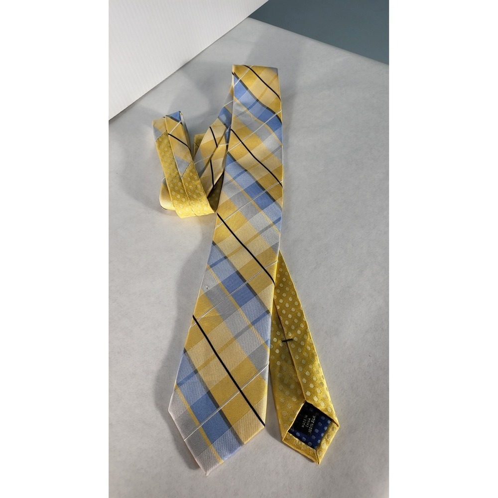 Vera Perry Portfolio Plaid Necktie Yellow Blue Patterned‎ Business Casual - Picture 1 of 5